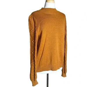 Adyson Parker Size L orange sweater textured puff sleeves mock neck